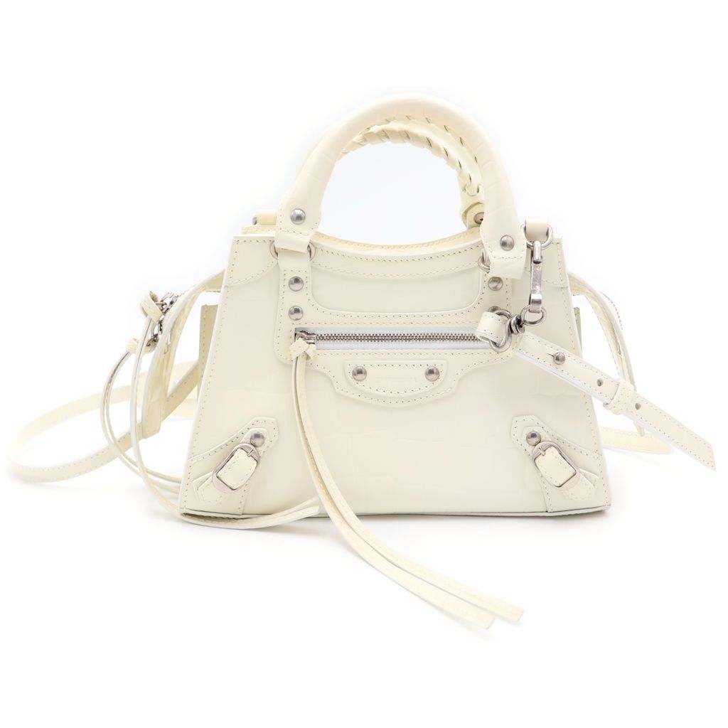 BALENCIAGA (バレンシアガ) ネオクラシック ミニ 2WAYバッグ ハンドバッグ ショルダーバッグ アイボリー ホワイト 型押しクロコ 638524 シルバー金具