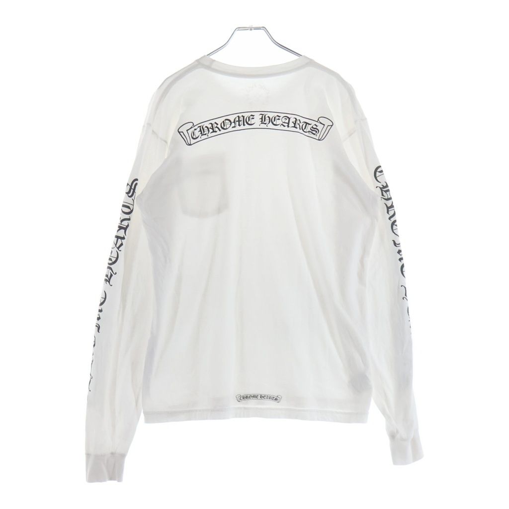 CHROME HEARTS (クロムハーツ) Scroll Logo L/S Pocket T-shirt スクロールロゴ 袖ロゴプリント クルーネック長袖ポケットTシャツカットソー ホワイト