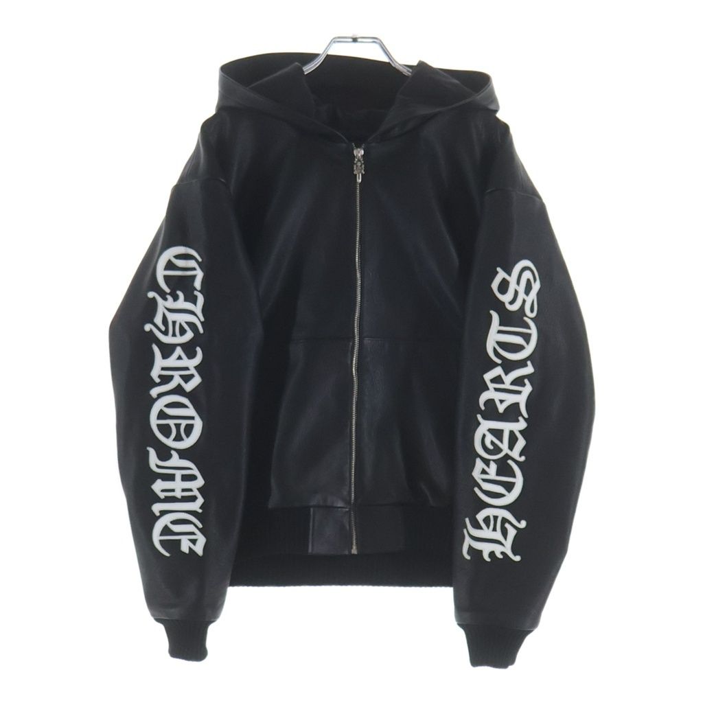 CHROME HEARTS (クロムハーツ) 英字ロゴパッチダガージップアップパーカーレザーブルゾン ブラック