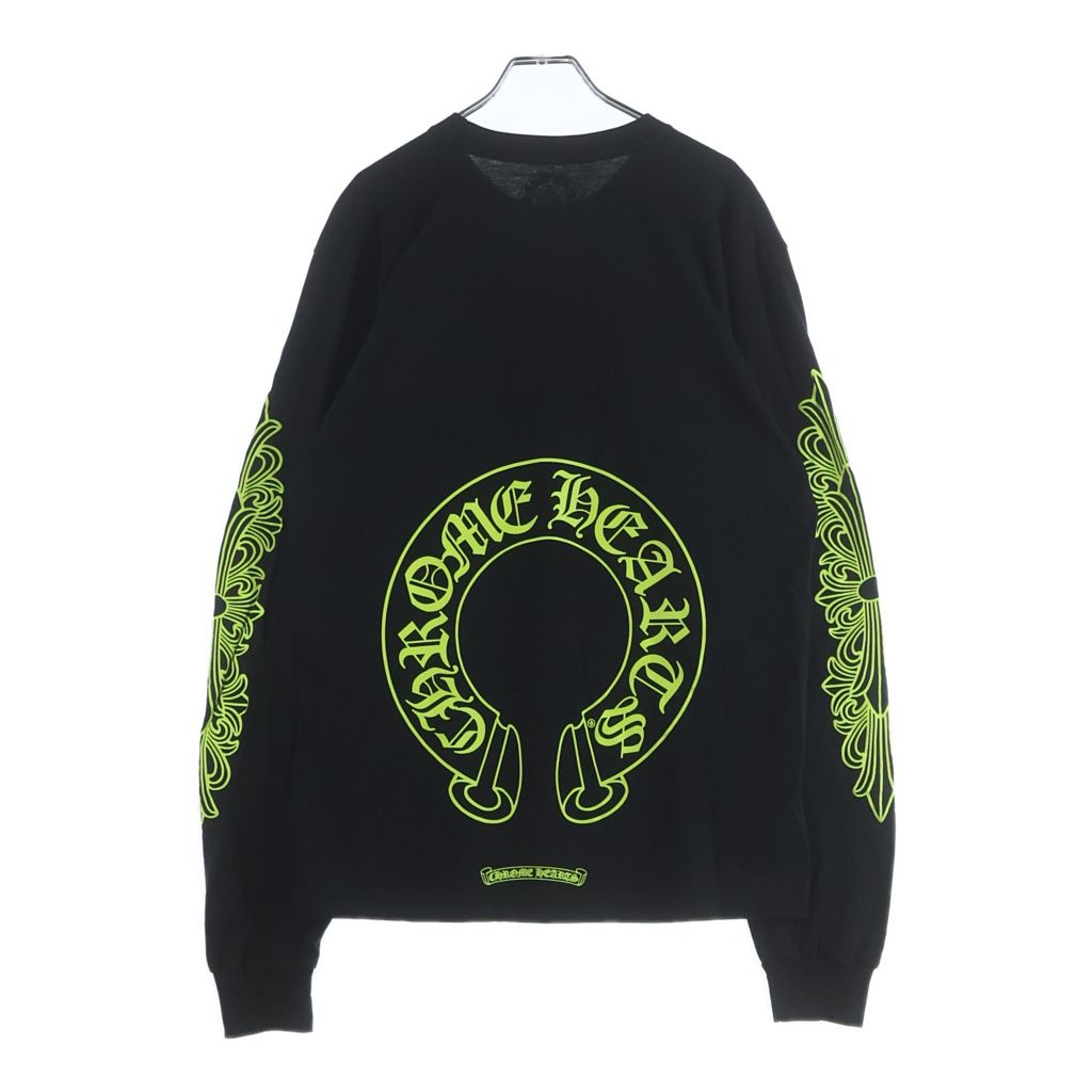 CHROME HEARTS (クロムハーツ) CH L/S T-SHIRT アームフローラル バックホースシュープリント 長袖Tシャツ ロンT ブラック