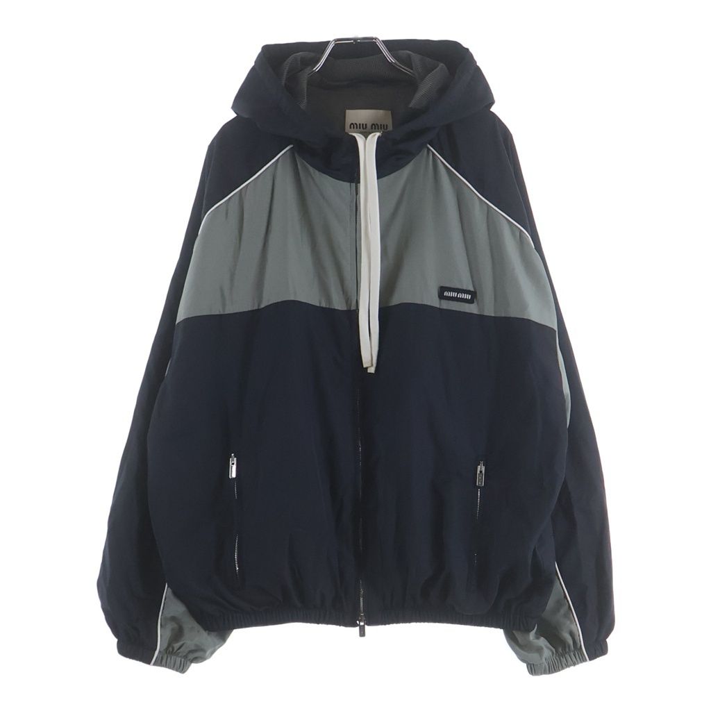 miumiu (ミュウミュウ) 25SS Technical Nylon Zip Up Jacket テクニカル ジップアップ ジャケット ブルゾン グレー/ブラック