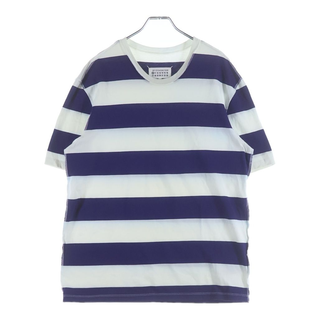 Maison Margiela (メゾンマルジェラ) バック四ツタグ クルーネック半袖ボーダーカットソーTシャツ ホワイト/ネイビー S50GC0498 S23173