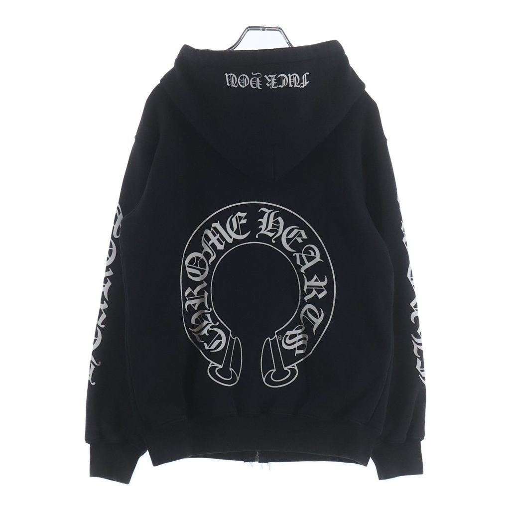 CHROME HEARTS (クロムハーツ) THRML HD ZIP 裏地サーマル バックホースシュー アームロゴプリント ジップアップパーカー フーディー ブラック
