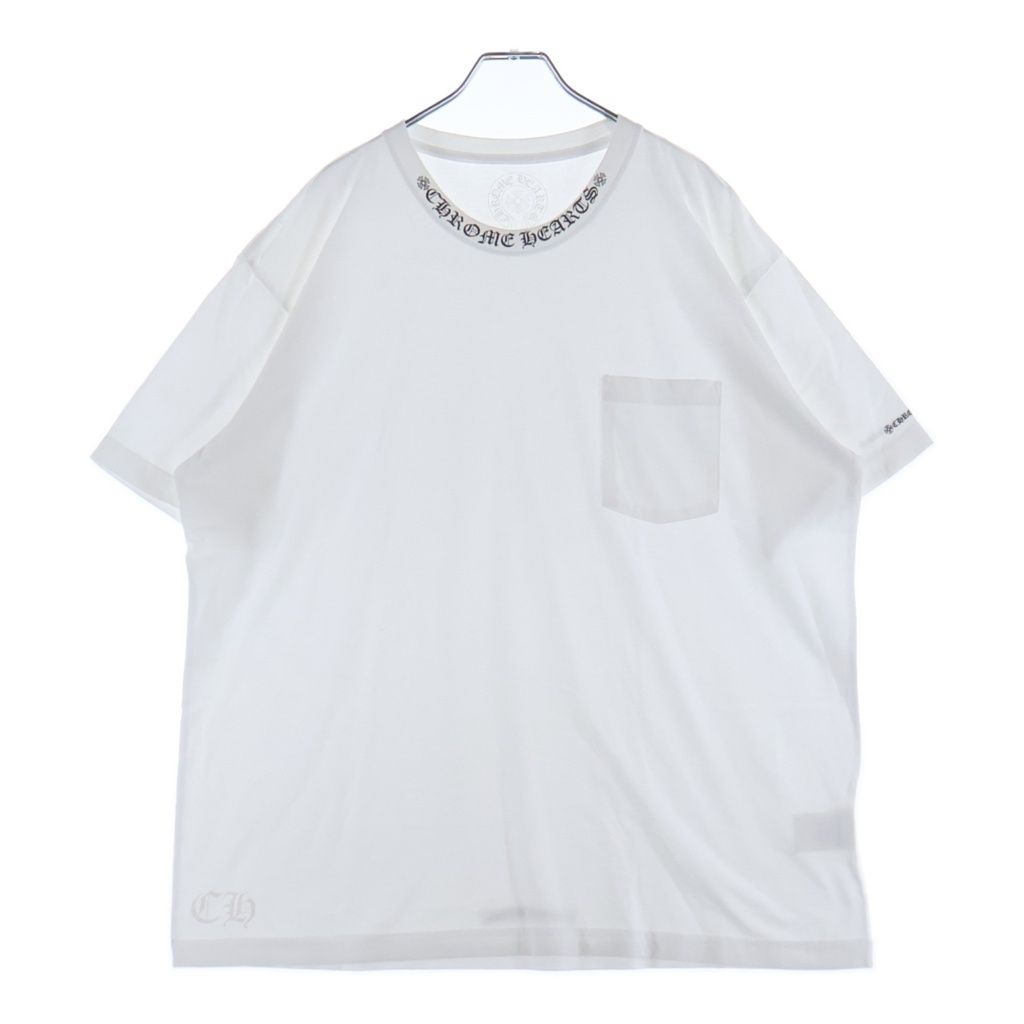 CHROME HEARTS (クロムハーツ) NECK LOGO TEE ネックロゴプリント クルーネック 半袖Tシャツ カットソー ホワイト