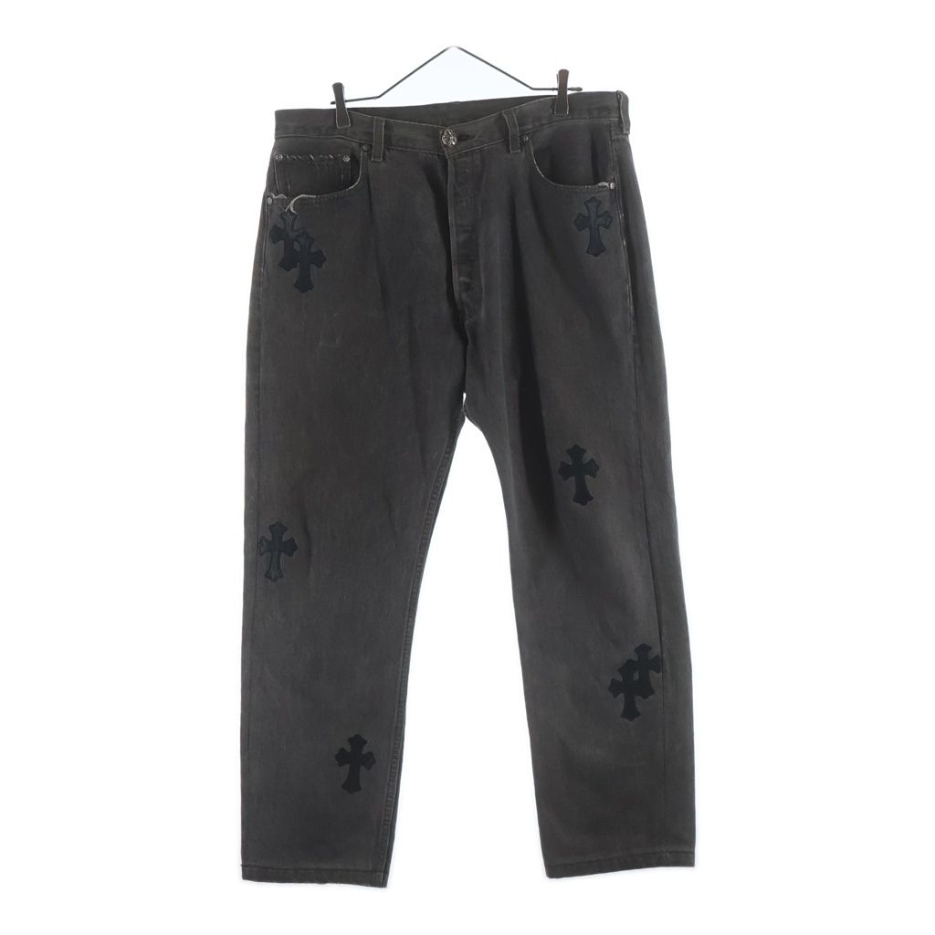 CHROME HEARTS (クロムハーツ) ×リーバイス LEVI'S サイズ:31インチ U VNTG JEAN BLK RED TAB クロスパッチ付きウォッシュド501デニムパンツ
