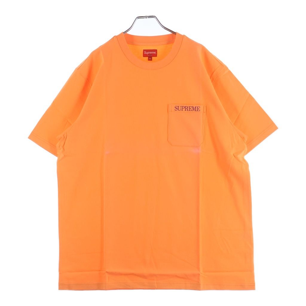 SUPREME (シュプリーム) 18AW Embroidered Pocket Tee エンブロイダリーデザイン ポケット クルーネック カットソー 半袖Tシャツ オレンジ