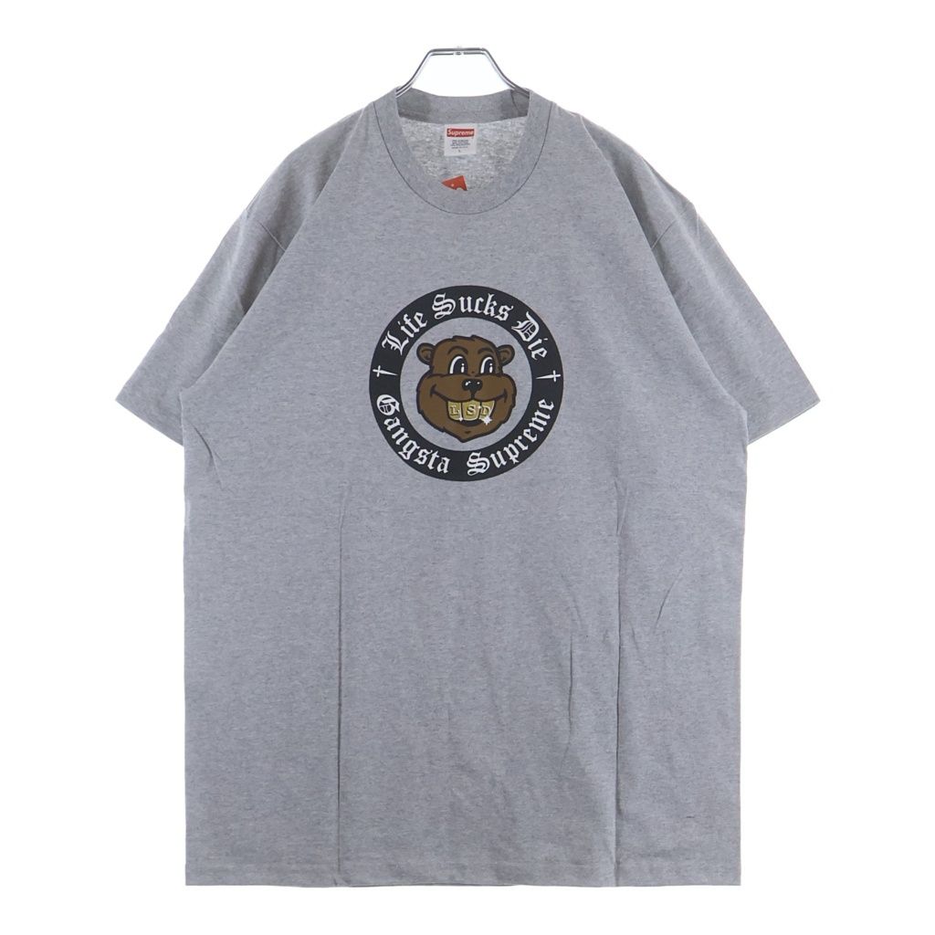 SUPREME (シュプリーム) 18AW Life Sucks Die Gangsta Magazine ライフ ダイ ギャングスター マガジン クルーネック カットソー 半袖Tシャツ グレー