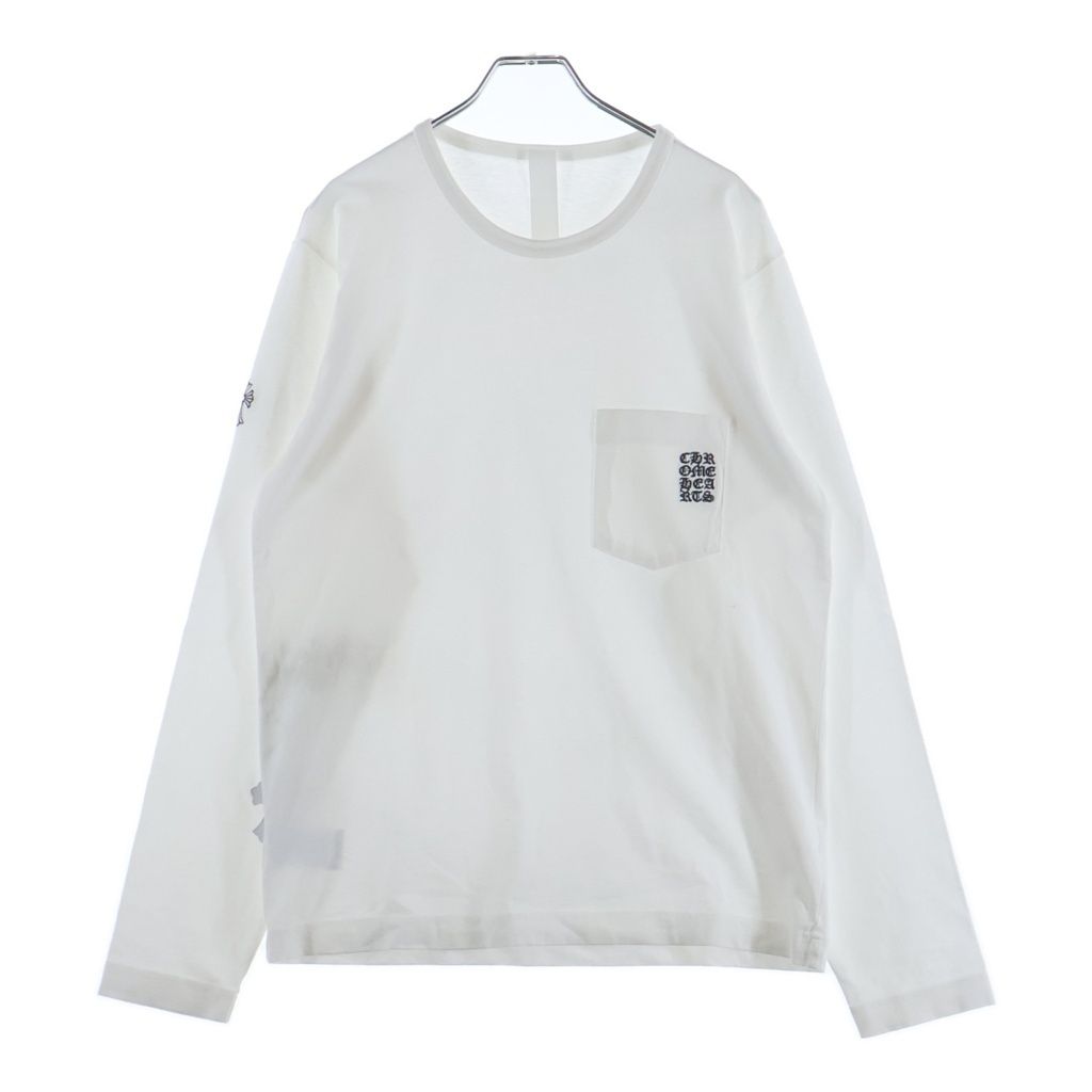 CHROME HEARTS (クロムハーツ) Y NOT L/S T-SHIRT ラッキーパッチ付き 袖クロス刺繍 長袖Tシャツカットソー ホワイト