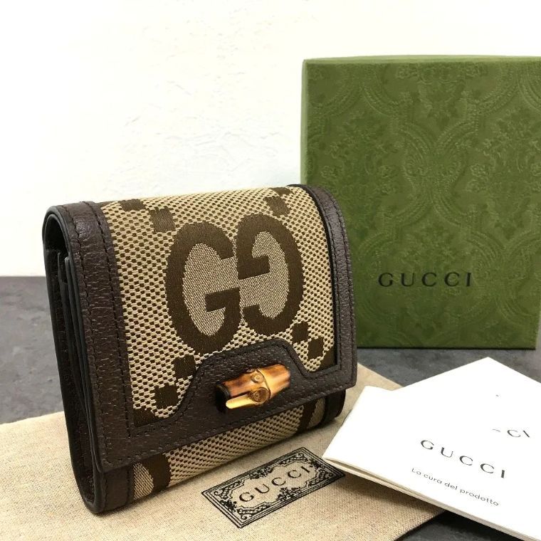 送料込み！ 未使用品 GUCCI 二つ折り財布 658635 ジャンボGG バンブー