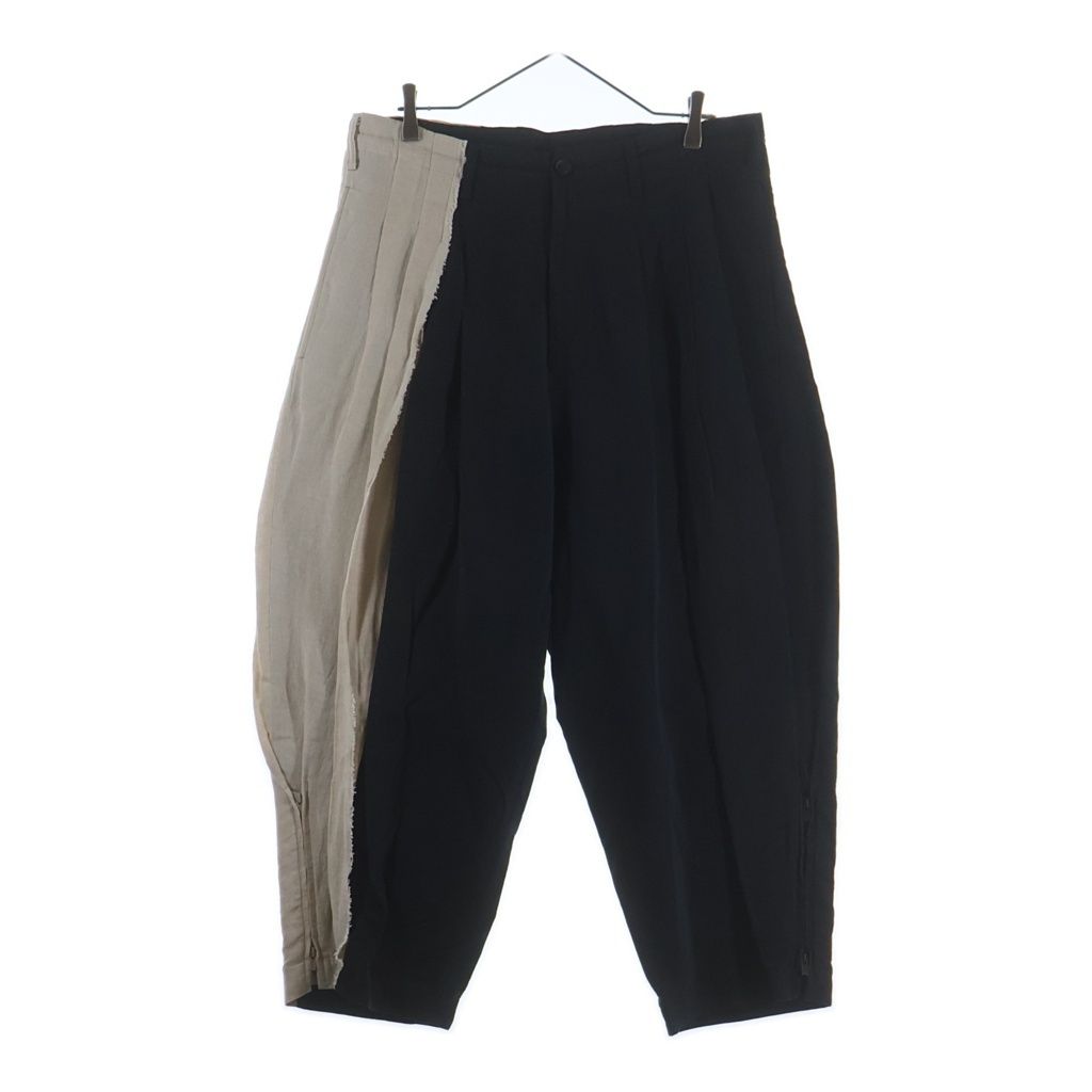 Yohji Yamamoto POUR HOMME (ヨウジヤマモト プールオム) 22SS 切り替えデザイン 生成切脇ファスナーパンツ ブラック/アイボリー HG-P69-806