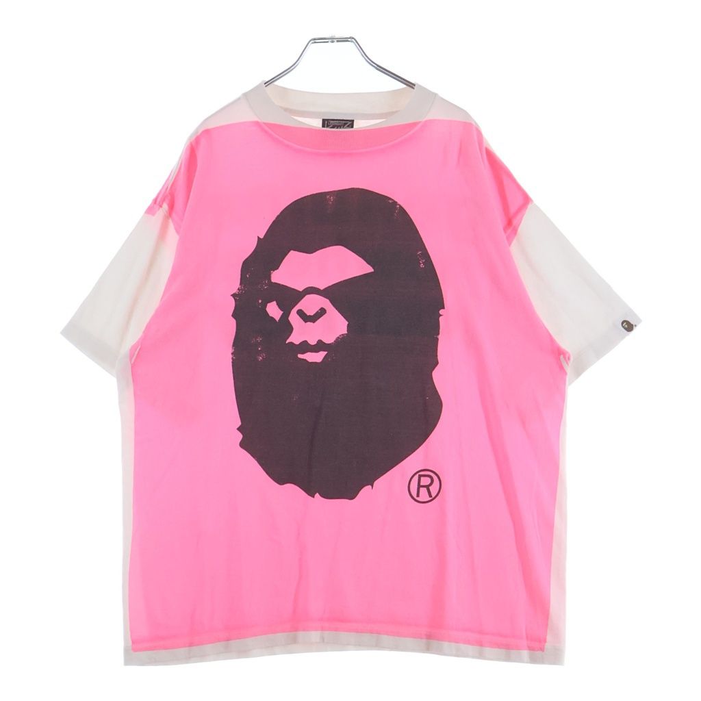 SAINT MICHAEL (セントマイケル) 25AW×A BATHING APE BAPE SS TEE アベイシングエイプ ハンドプリント半袖Tシャツ カットソー SM-HR1-0000-C33 ホワイト/ピンク