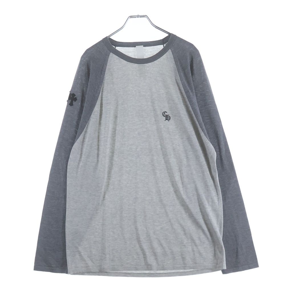 CHROME HEARTS (クロムハーツ) Y NOT クロスパッチ付きラグラン Tシャツ グレー
