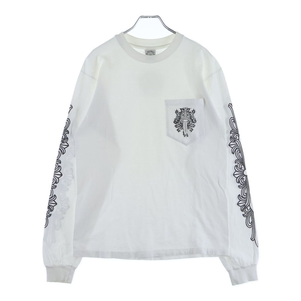 CHROME HEARTS (クロムハーツ) OLD L/S TEE オールド ヴァインダガー刺繍 袖フローラルプリント バックホースシュー 長袖Tシャツカットソー