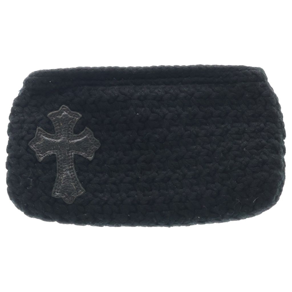 CHROME HEARTS (クロムハーツ) CASHMERE ZPR CHG PURSE クロスパッチ付き カシミヤ チェンジパース クローチェ ウォレット 財布 ブラック