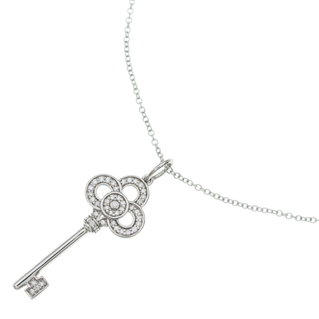 TIFFANY & Co. (ティファニー) フルールドリス キー ダイヤ ネックレス ペンダント チェーン シルバー 750WG 3.3g