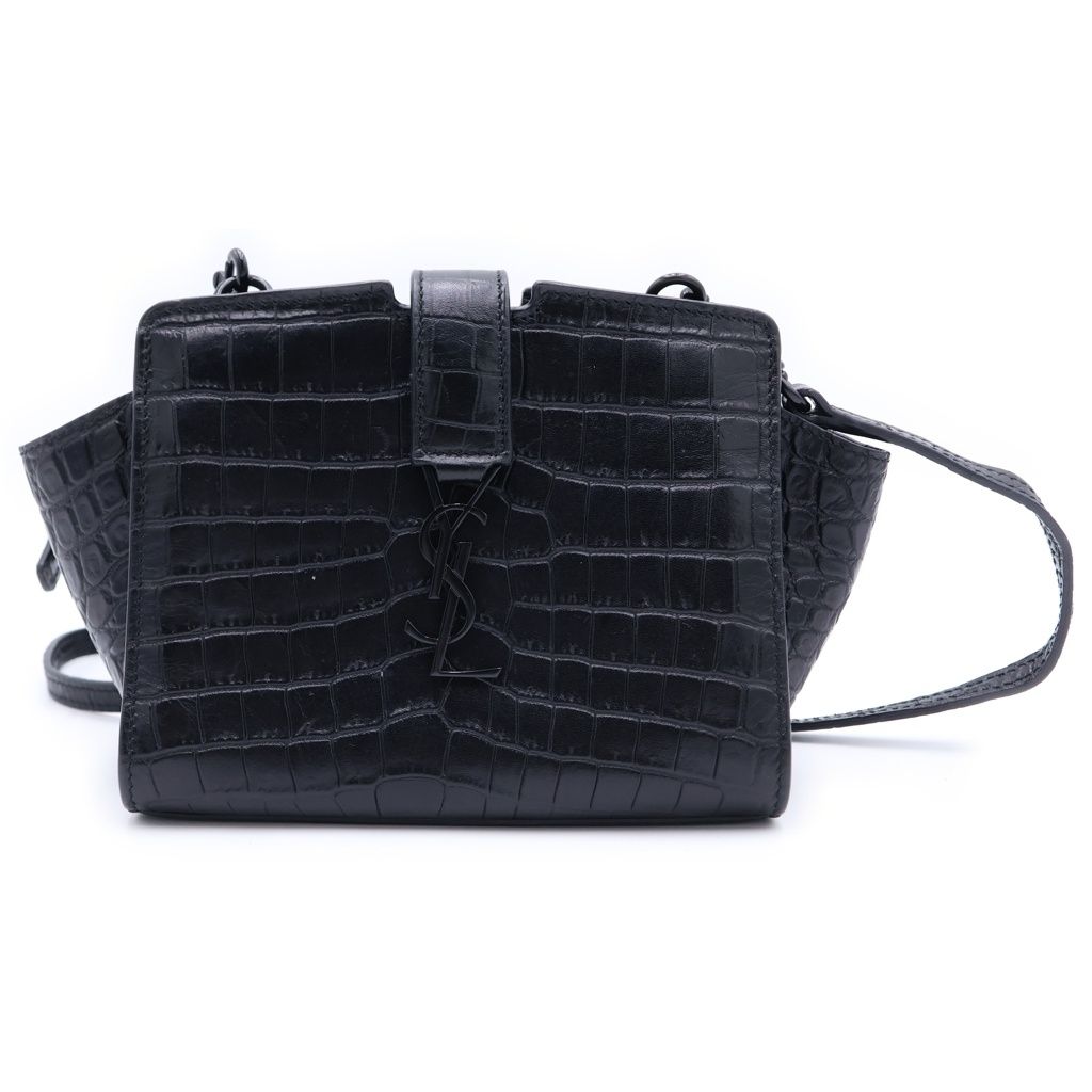 SAINT LAURENT PARIS (サンローランパリ) ラフィアミニ ショルダーバッグ ミニバッグ ブラック 型押しクロコ レザー ブラック金具