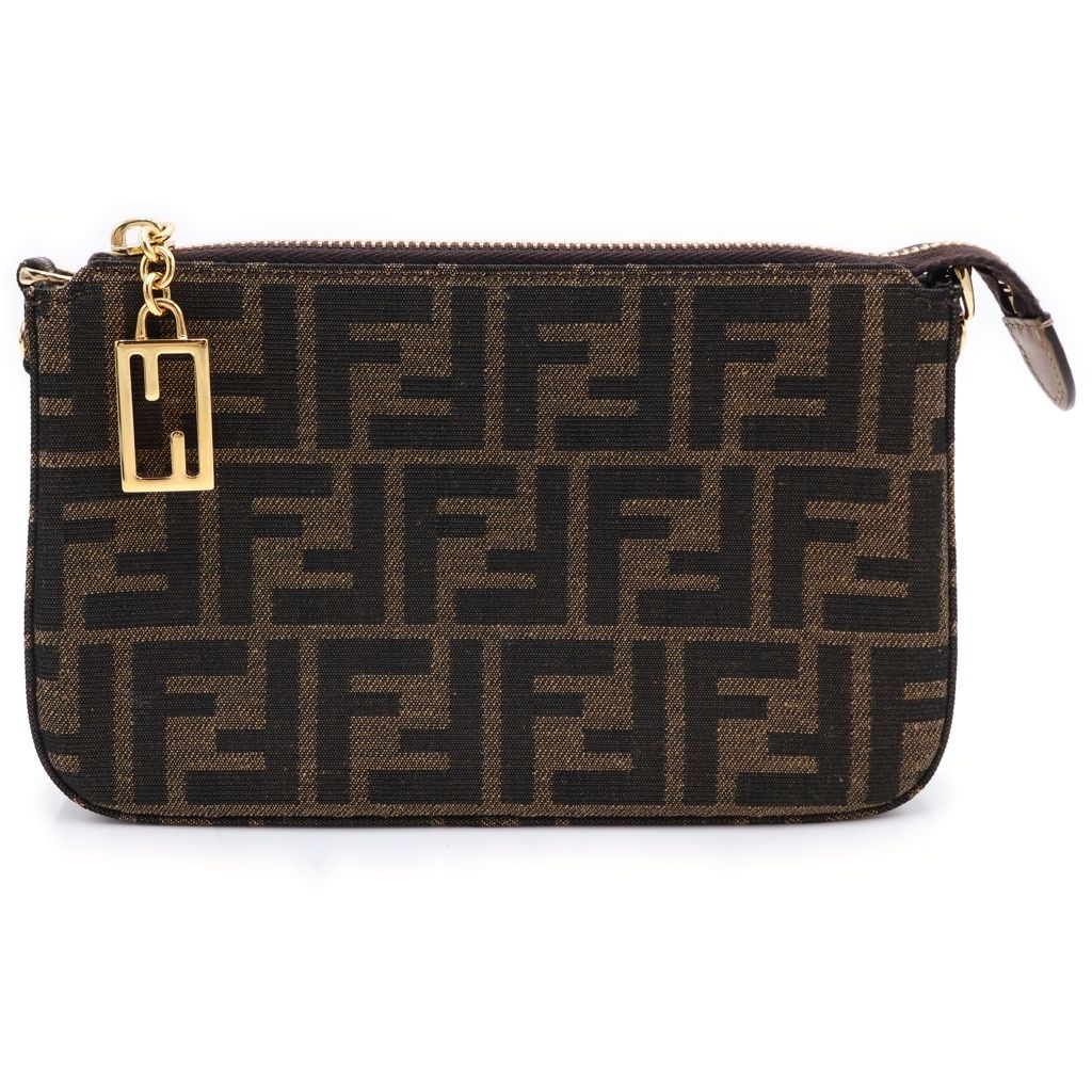 FENDI (フェンディ) ズッカ スリム クラッチ ショルダーバッグ ミニバッグ ブラウン キャンバス 8BS073 ゴールド金具