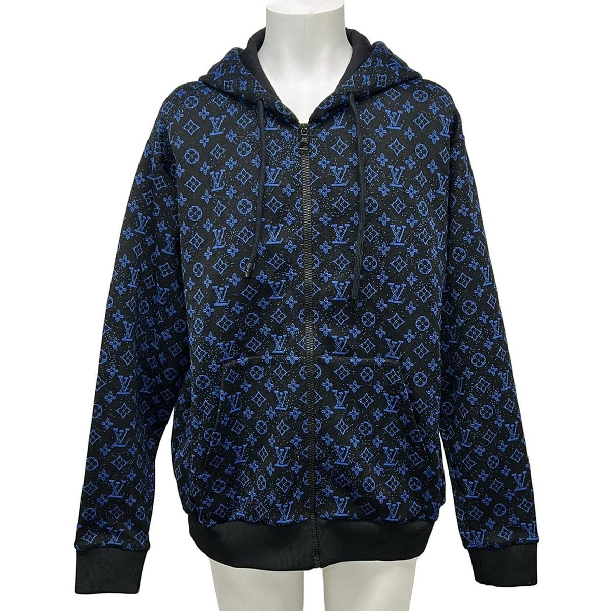 LOUIS VUITTON(ルイヴィトン) パーカー サイズL メンズ美品 モノグラム ジップスルー ジャカード フーディ RM2319SQ5HOY04W 黒×ブルー
