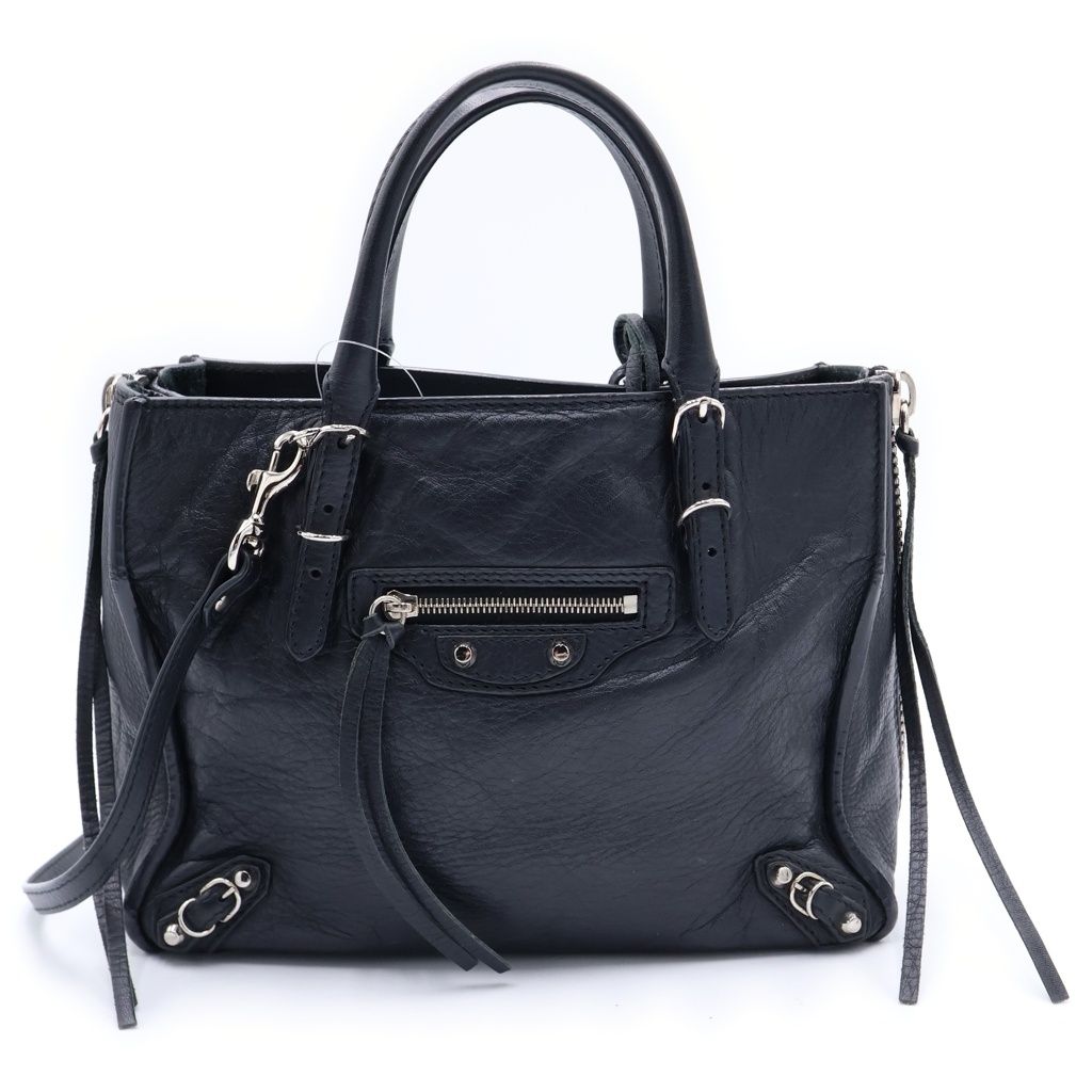 BALENCIAGA GOLF (バレンシアガゴルフ) ペーパーミニ 2WAYバッグ サイドジップ ハンドバッグ ショルダーバッグ ブラック レザー 357333 シルバー金具
