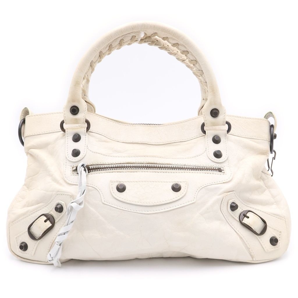 BALENCIAGA (バレンシアガ) ザ・ファースト 2WAYハンドバッグ ショルダーバッグ アイボリー ホワイト レザー 103208 ゴールド金具