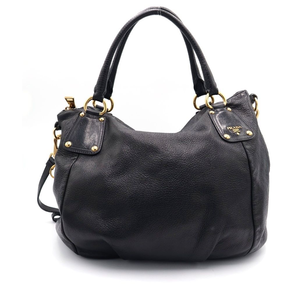 PRADA (プラダ) ヴィッテロ 2wayバッグ ハンドバッグ ショルダーバッグ ブラック レザー ゴールド金具