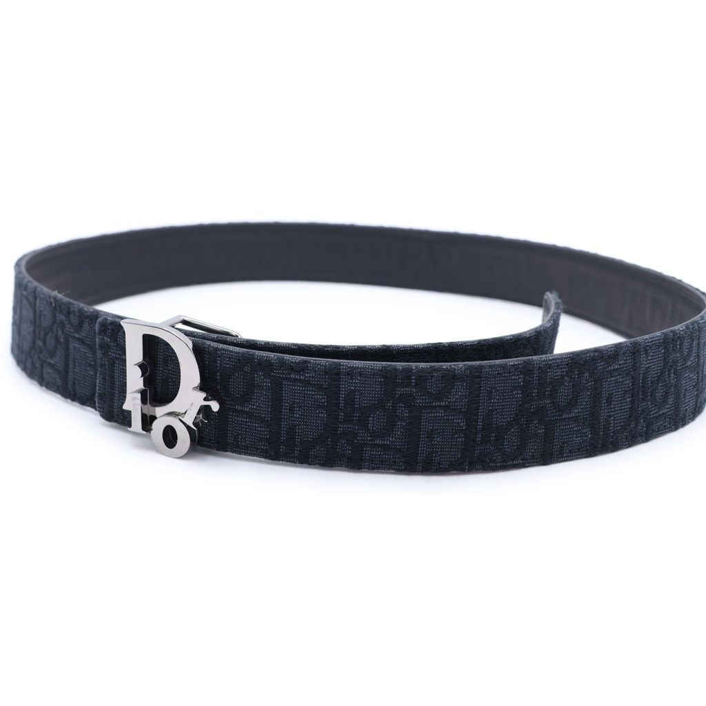 Christian Dior (クリスチャンディオール) オブリーク レザーベルト ブラック 90/36 ガンメタ金具