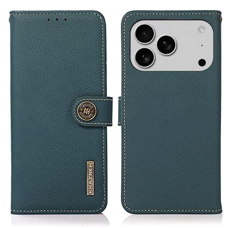 【新品】 for iPhone 17 Pro ケース 手帳型 本革 アイフォン 17 プロ 本革 財布型 シュリンクカーフレザー 高級本皮 耐衝撃 マグネット式ボタン スピーカーホール付き カード収納 大容量 3枚 写真収納 横置きスタンド機能 ストラップホー