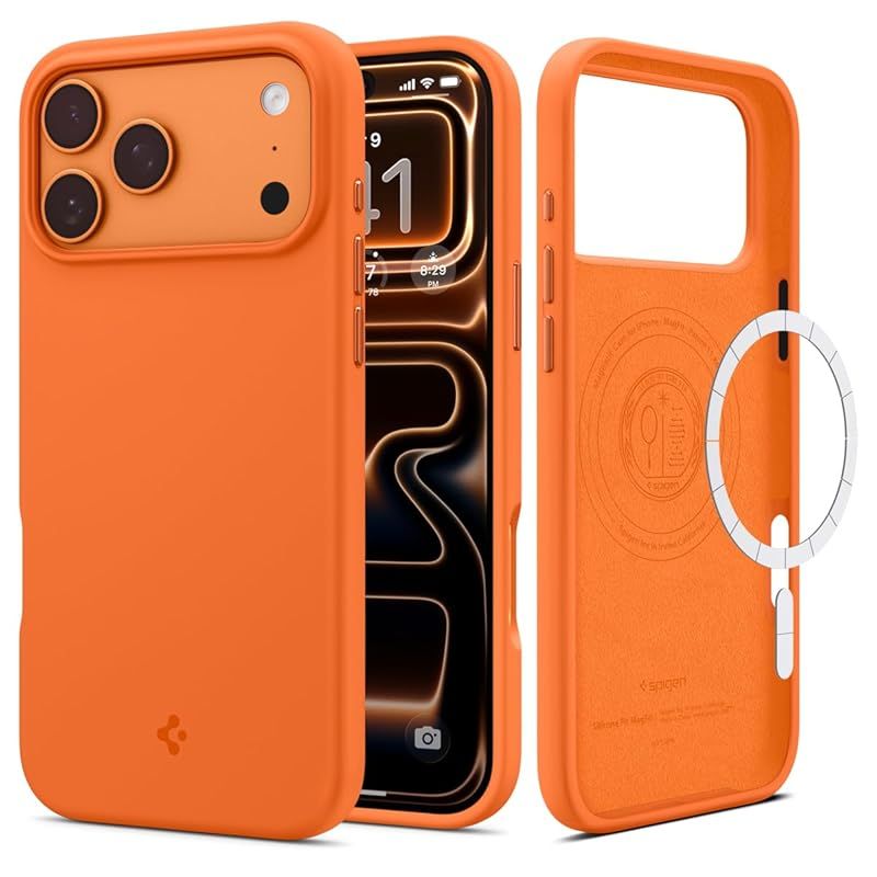 【新品】 Spigen 【創業18年の技術力】 iPhone 17 Pro ケース MagSafe対応 シリコン素材 マグネット搭載 マット 耐衝撃 米軍MIL規格 シリコン・フィット・マグフィット (コスミック・オレンジ) ACS11379