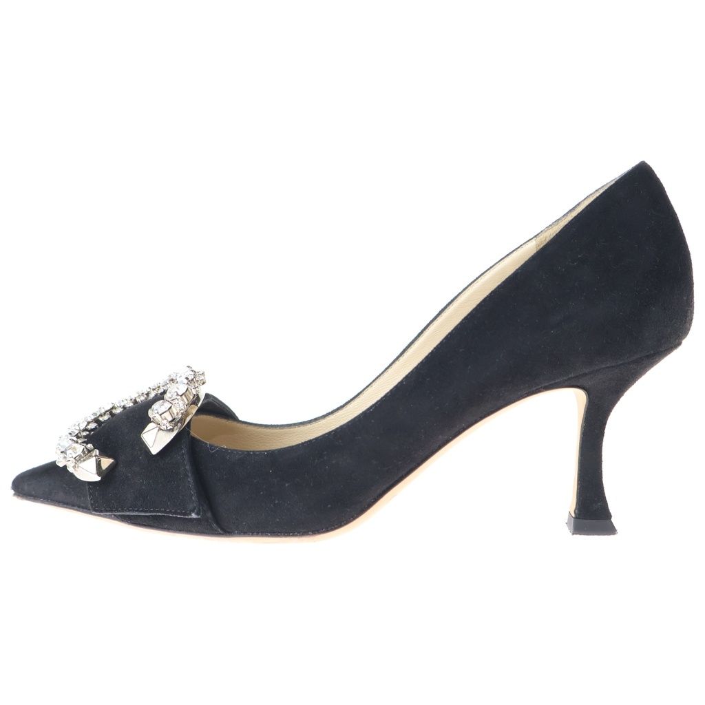 JIMMY CHOO (ジミーチュウ) MELVA 70 メルヴァ 7cmヒール ビジュー付き スウェードパンプス レディース ブラック