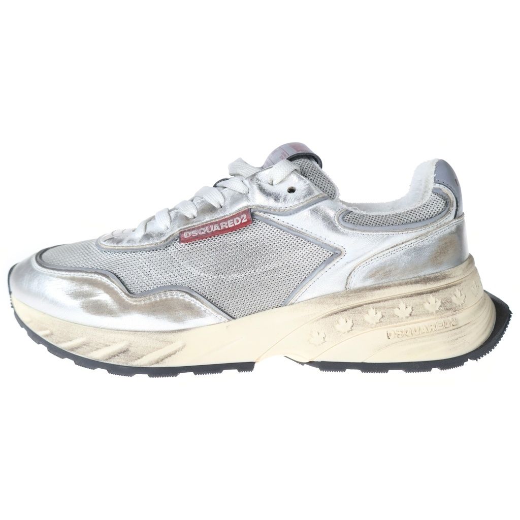 DSQUARED2 (ディースクエアード) Sprinter Sneakers SNW0281347081852137 ヴィンテージ加工 ローカットスニーカー シルバー 42.5