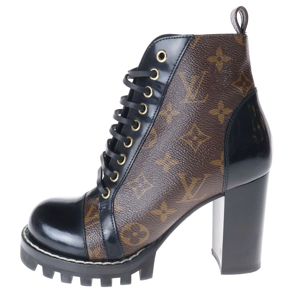 LOUIS VUITTON (ルイヴィトン) LV スタートレイル・ライン アンクルヒールブーツ ブラック×ブラウン #35 1/2