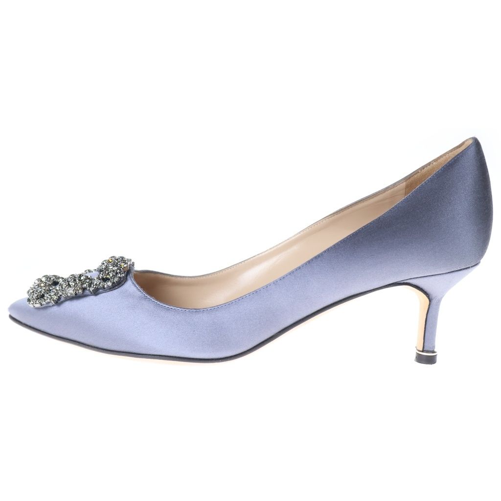 MANOLO BLAHNIK (マノロブラニク) ハンギシ クリスタルバックル サテン ヒール パンプス シューズ グレー レディース