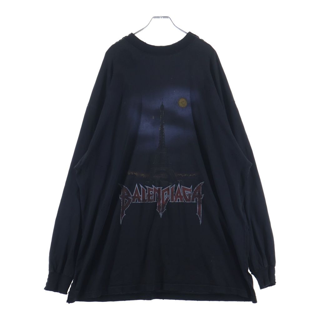 BALENCIAGA (バレンシアガ) 24AW ZL/S Double Front T-Shirts パリムーンプリント ロングスリーブ 長袖Tシャツカットソー 791613 ブラック