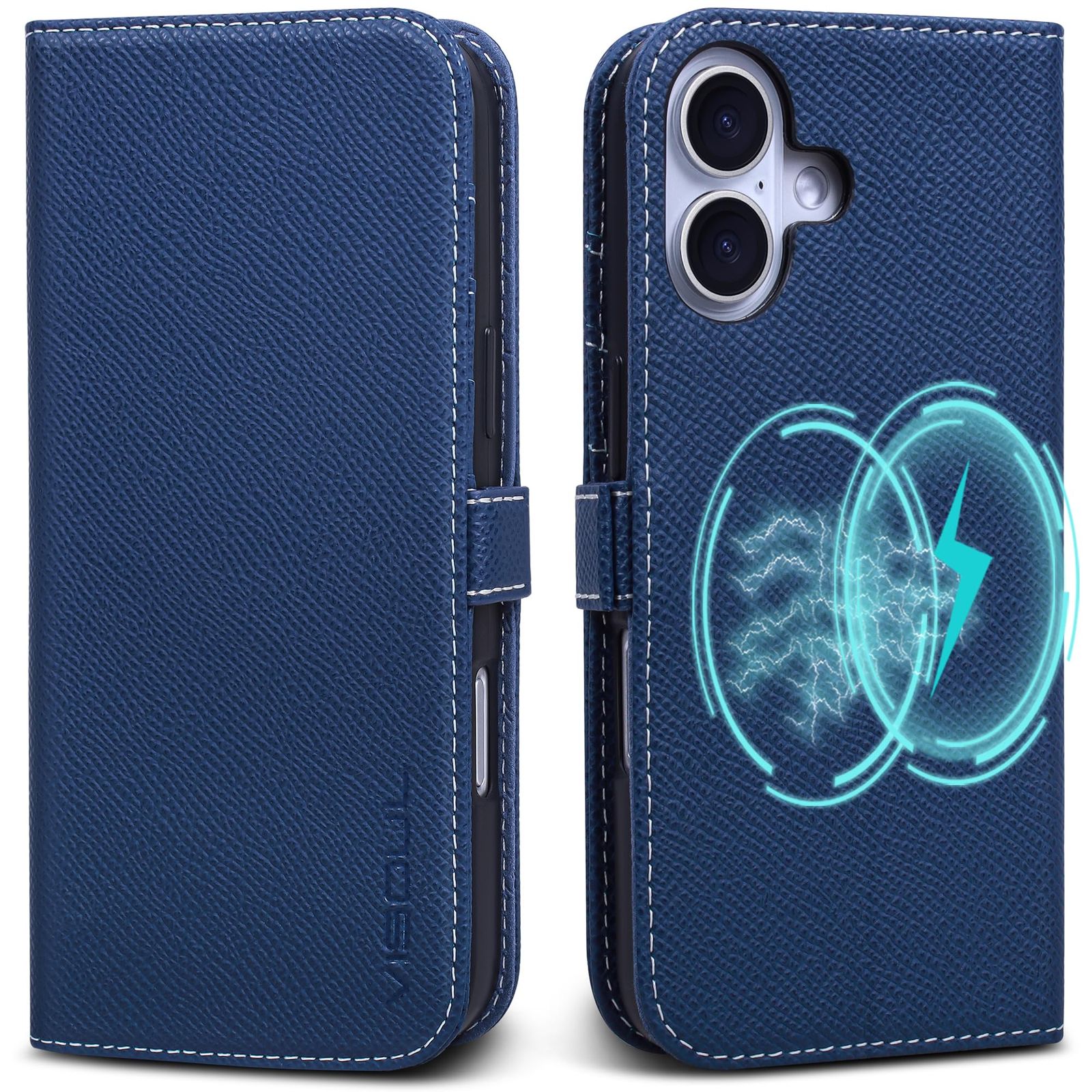 新品 VISOUL iPhone16 対応ケース 手帳型 本革 アイフォン16 手帳ケース MagSafe対応 スマホケース サイドマグネット型 横置きスタンド 携帯ケース レザーケース カード収納 全面保護 柔軟なTPU素材 アイホン16 ネイビー