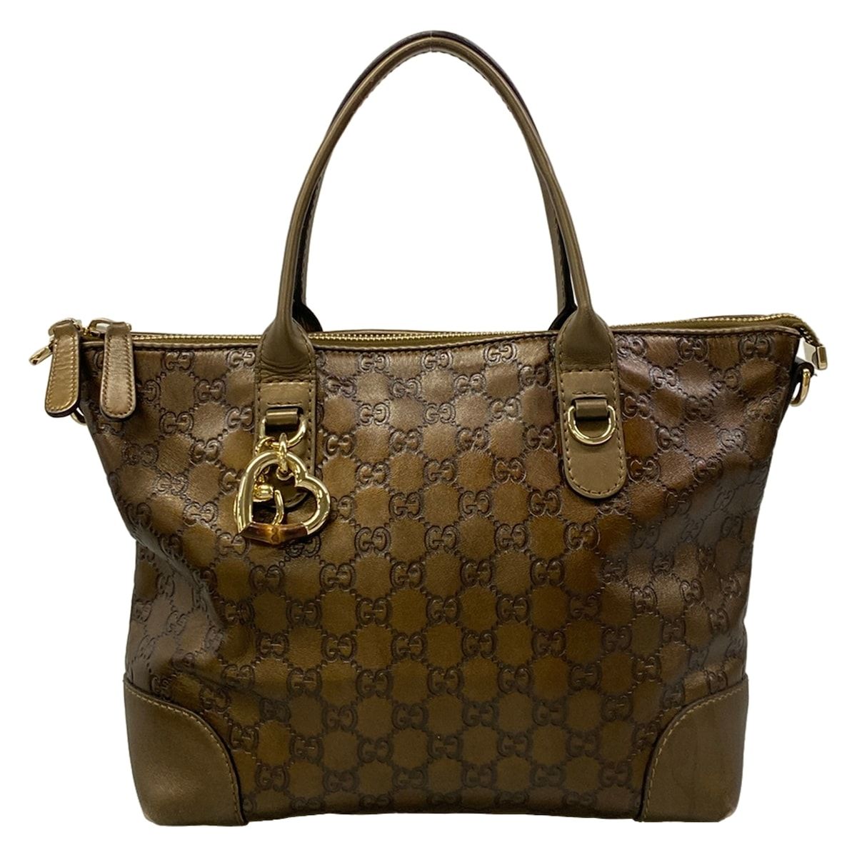 GUCCI(グッチ) ハンドバッグ ハートビット/シマライン 269957 ダークブラウン×ブロンズ レザー