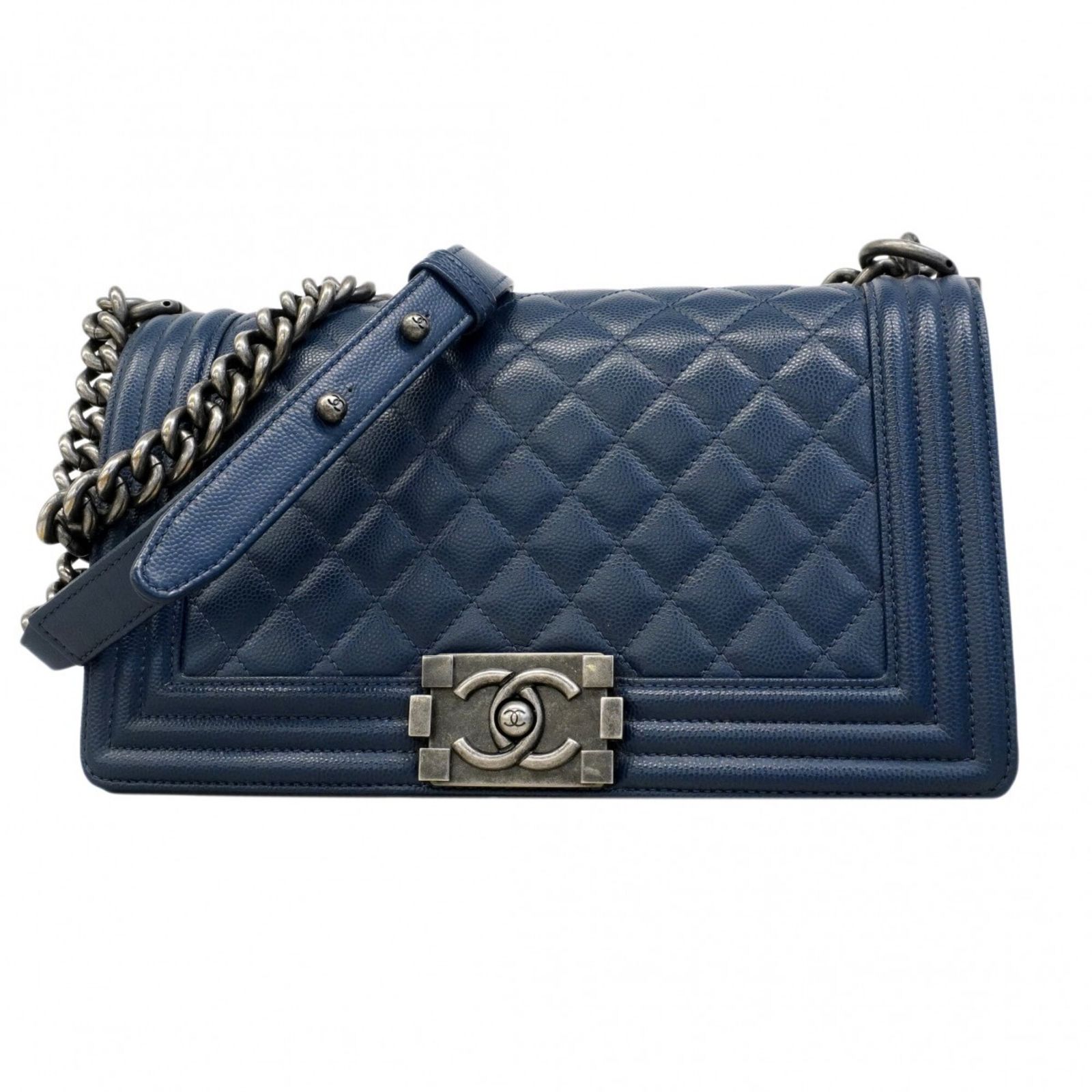 シャネル(Chanel) シャネル ショルダーバッグ ボーイシャネル チェーンショルダー キャビアスキン ネイビー レディース