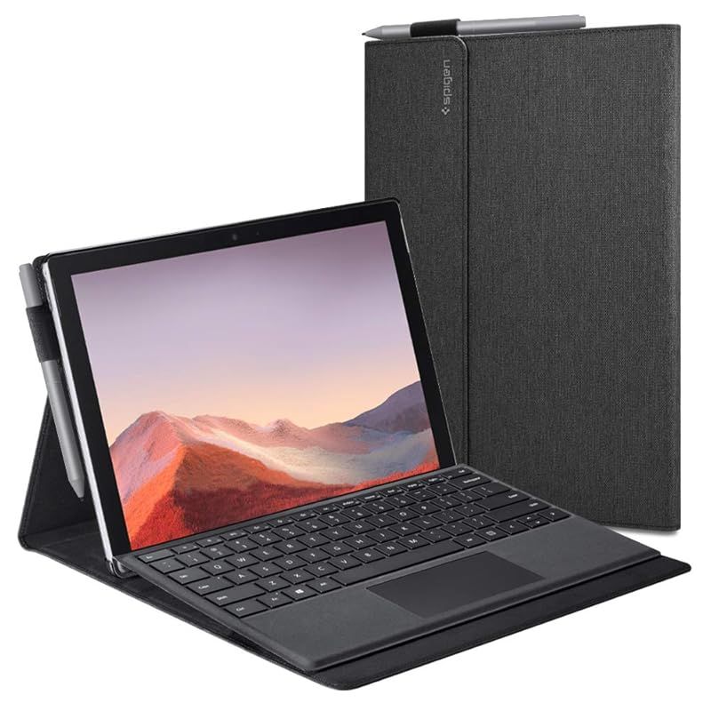 【新品】 [Spigen] マイクロソフト Surface Pro 7 Plus/Surface Pro 7 / Surface Pro 6 ケース カバー ポケット付き スタンド 機能 マグネット式 フラップ 手帳型 PUレザー PC ハード 二層構造 傷防