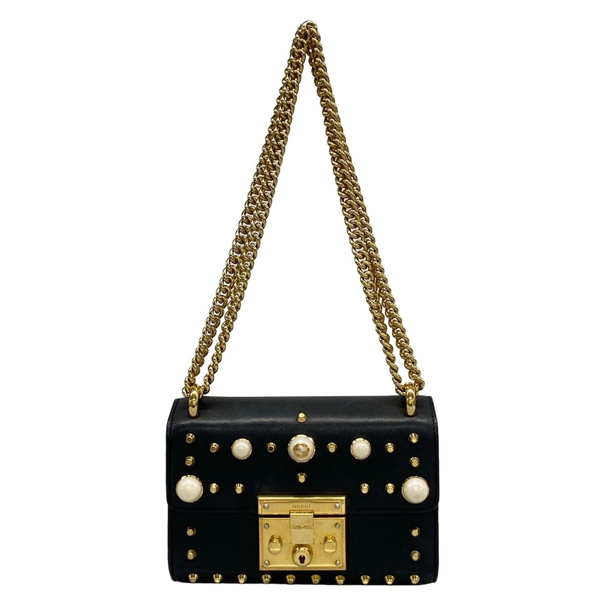 GUCCI(グッチ) ショルダーバッグ パドロック 432182 黒×アイボリー スタッズ/フェイクパール レザー