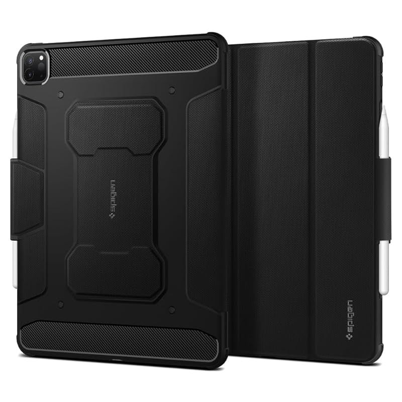 【新品】 Spigen iPad Pro 12.9インチ (2022/2021) ケース 三つ折り スタンド Apple Pencil対応 衝撃吸収 耐衝撃 米軍MIL規格 落下防止 ラギッド・アーマー・プロ ACS02889 (ブラック)