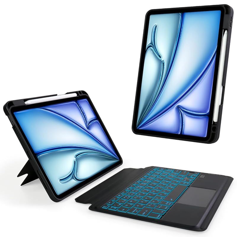 【新品】 LAMA iPad キーボード Air 11インチ M4/M3/M2 JIS日本語配列 iPad Pro4/3/2/1世代 iPad Air 10.9インチ第5世代/4世代対応 7色バックライトキーボードケース 超高精度トラックパッド角度調整 縦横置