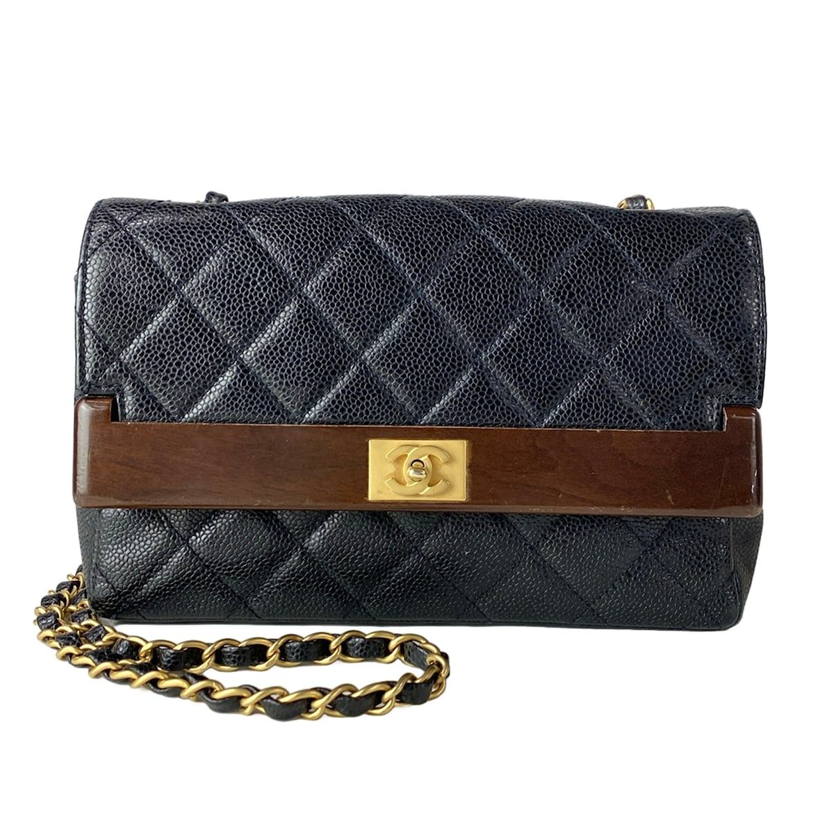 CHANEL(シャネル) ショルダーバッグ シングルフラップマトラッセ 黒×ダークブラウン チェーンショルダー/マットゴールド金具