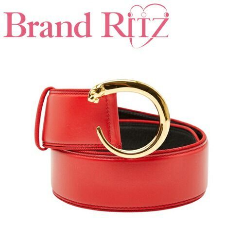 中古 カルティエ パンテール ベルト サイズ：S レッド ゴールド レザー レディース CARTIER 【送料無料】【西神店】