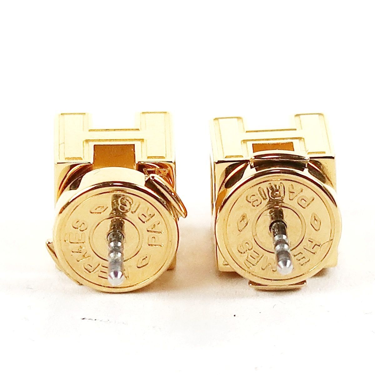 超美品】HERMES エルメス Hキューブ オレンジ×ゴールド ピアス