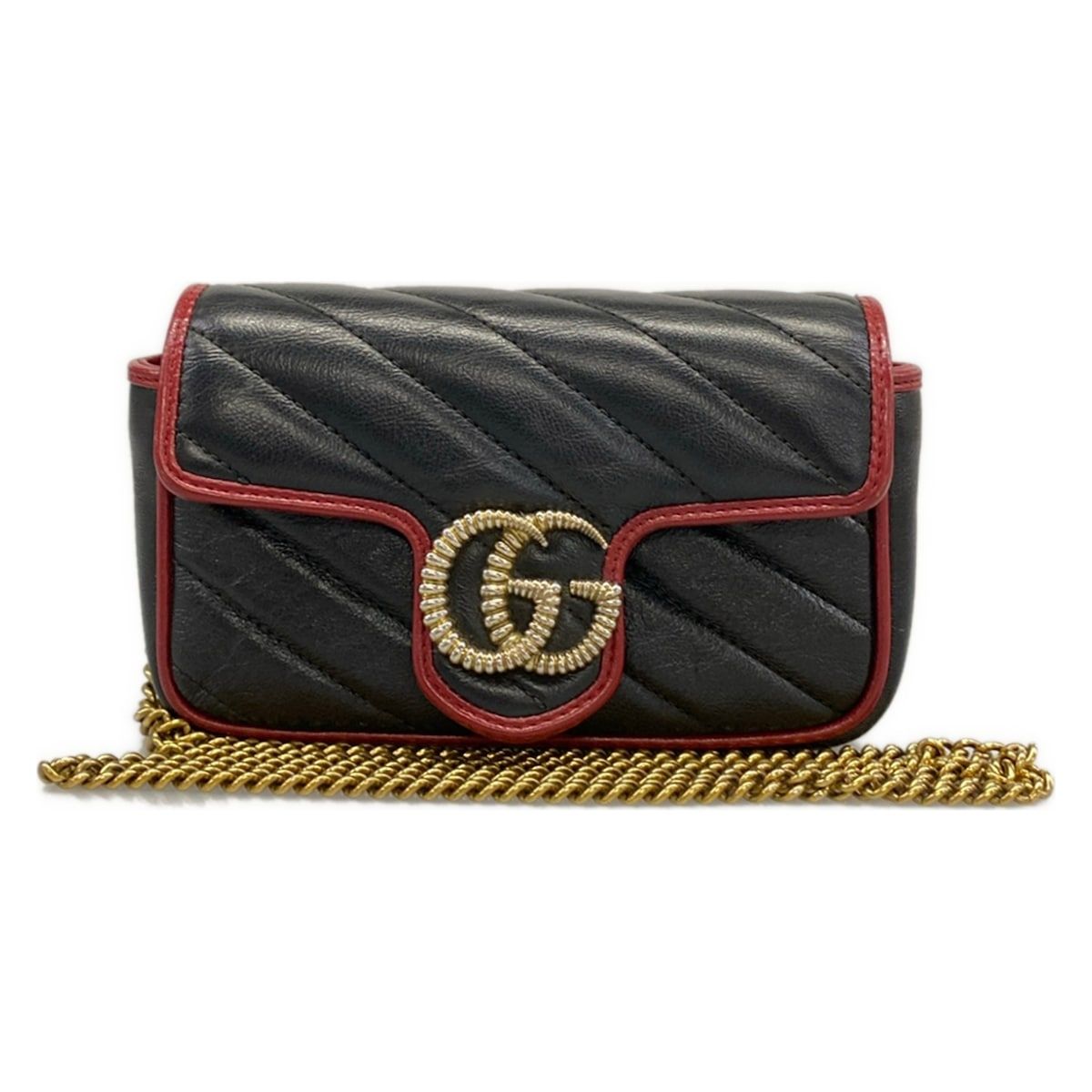 GUCCI(グッチ) ショルダーバッグ マーモント 574969 黒×レッド チェーンショルダー/ミニバッグ レザー