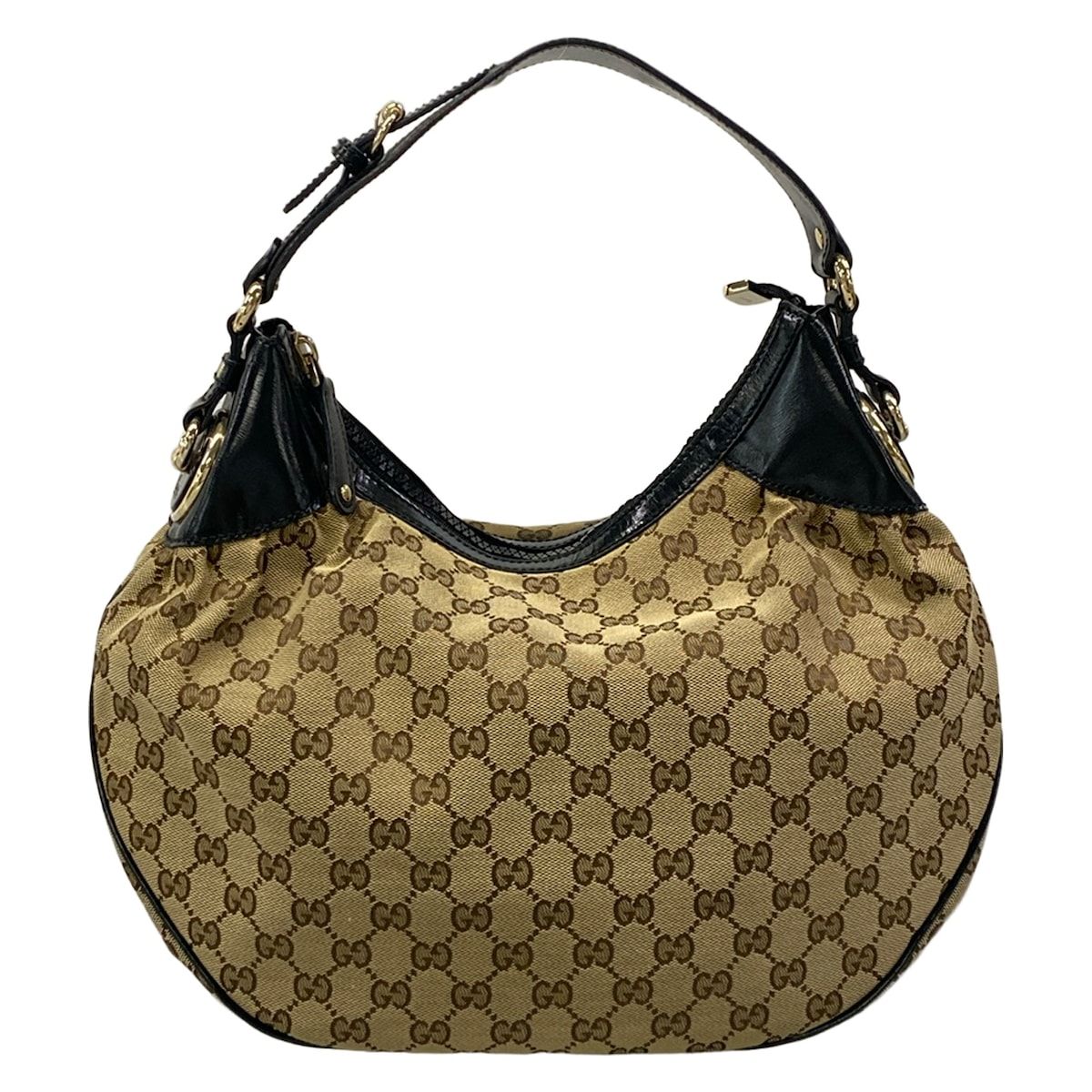 GUCCI(グッチ) ショルダーバッグ GG柄 203927 黒×ベージュ×ブラウン レザー