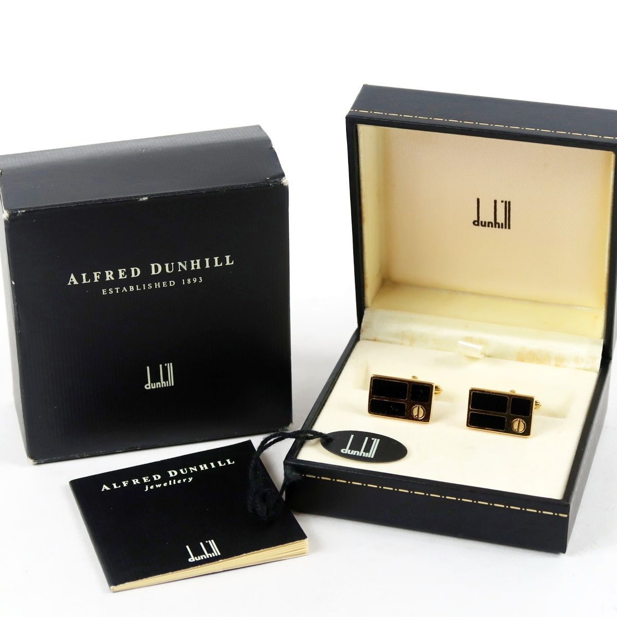 【超美品】dunhill ダンヒル カフス スーツ ブラック×ゴールド 服飾 小物 箱付き ブランドアクセサリー【UQ42】