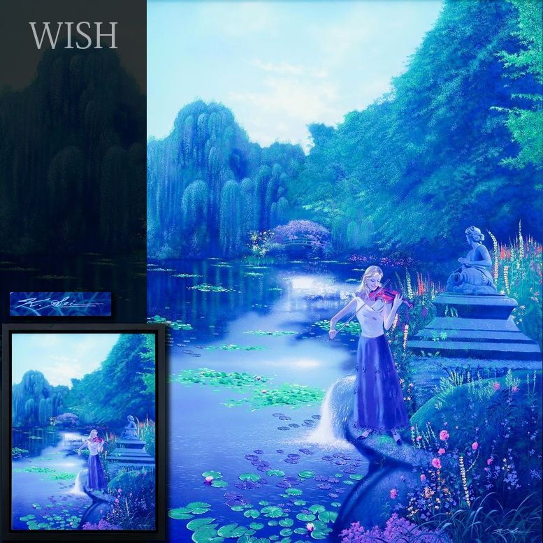 【真作】【WISH】勢克史 オリジナル作品 アクリル画 20号 大作 ◆神秘的な水辺に響く音色 　　〇版画家 デザイナー 半立体表現 #26042236 32,500円