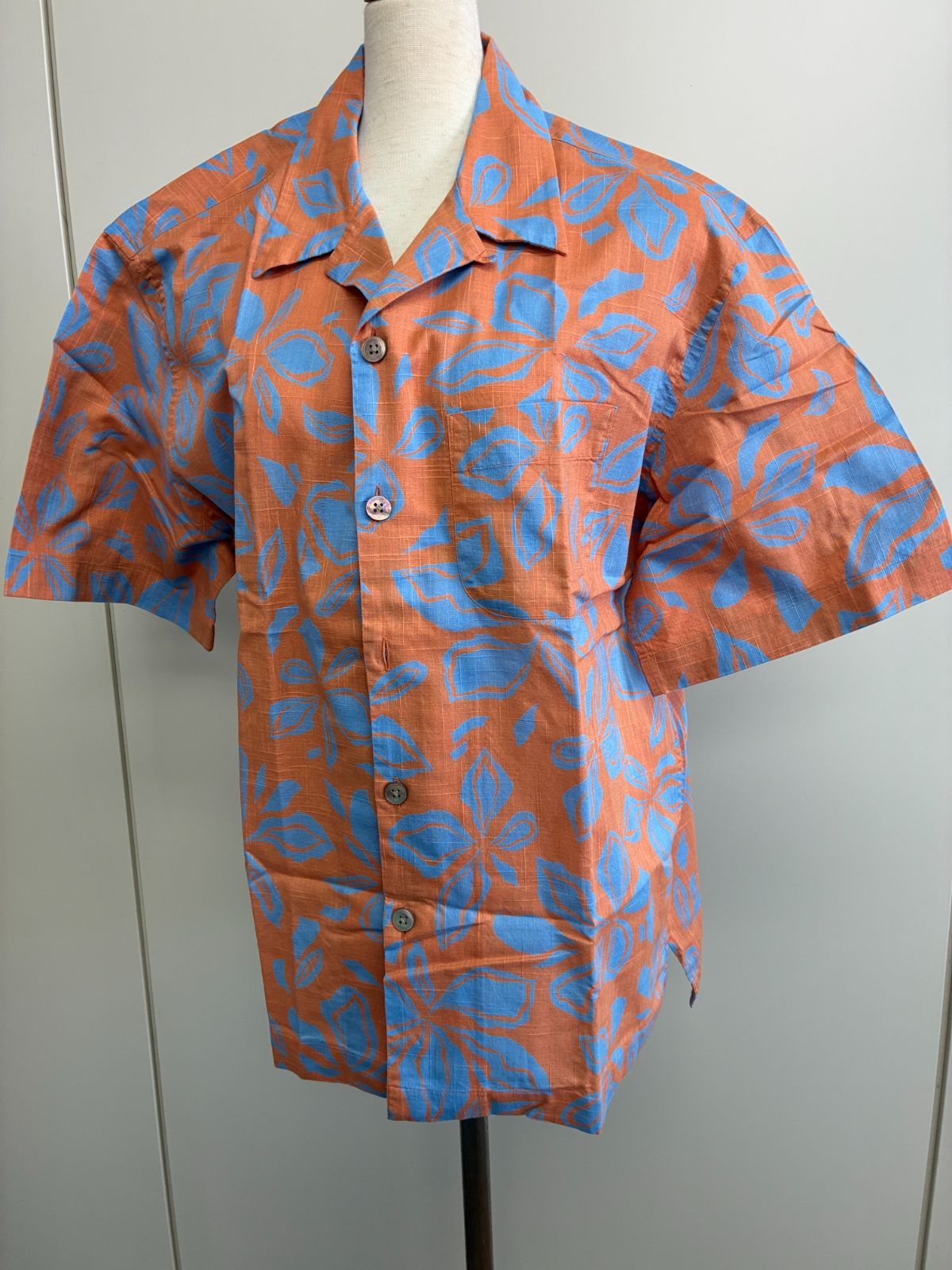 ポールスミスコレクション Paul Smith Collection アロハシャツ オレンジ×ブルー 総柄 XL