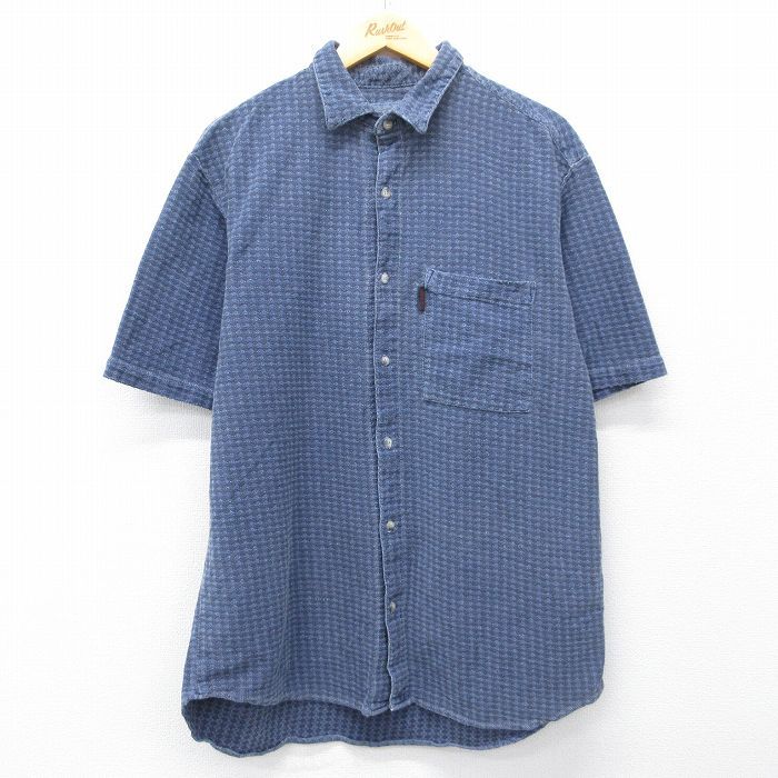 L/古着 グラミチ 半袖 シャツ メンズ 90年代 90s ジャガード コットン USA製 紺他【spe】 26apr24