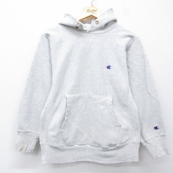 S/古着 長袖 チャンピオン Champion リバースウィーブ パーカー メンズ 90年代 90s ワンポイントロゴ USA製 薄グレー 霜降り【spe】 26apr24